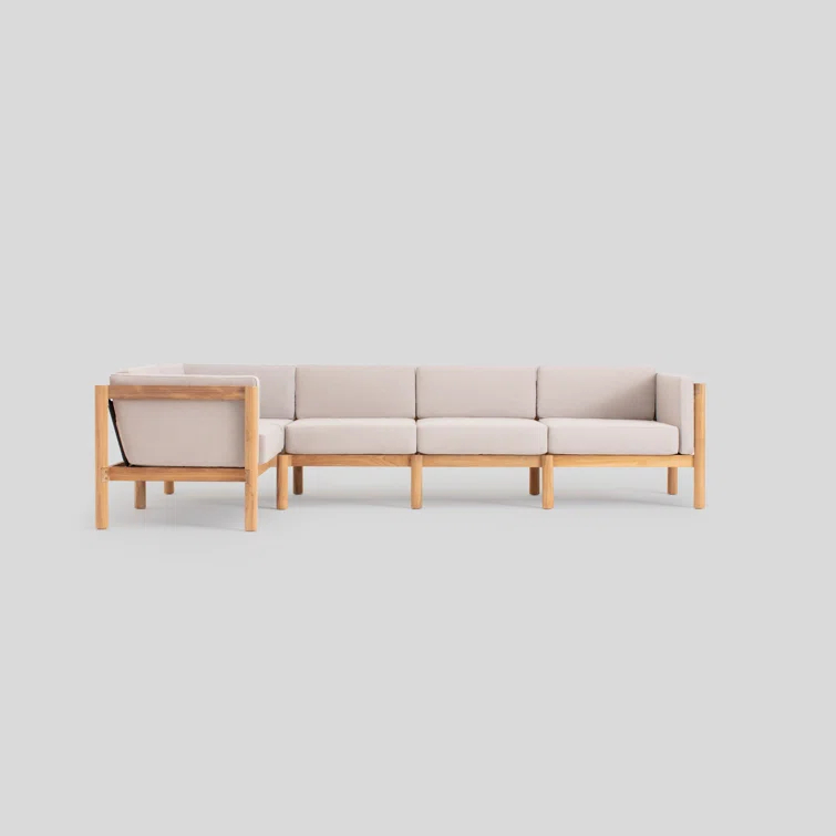 Haven 114'' Wide Outdoor Teak Reversible Patio Sectional with Sunbrella Cushions