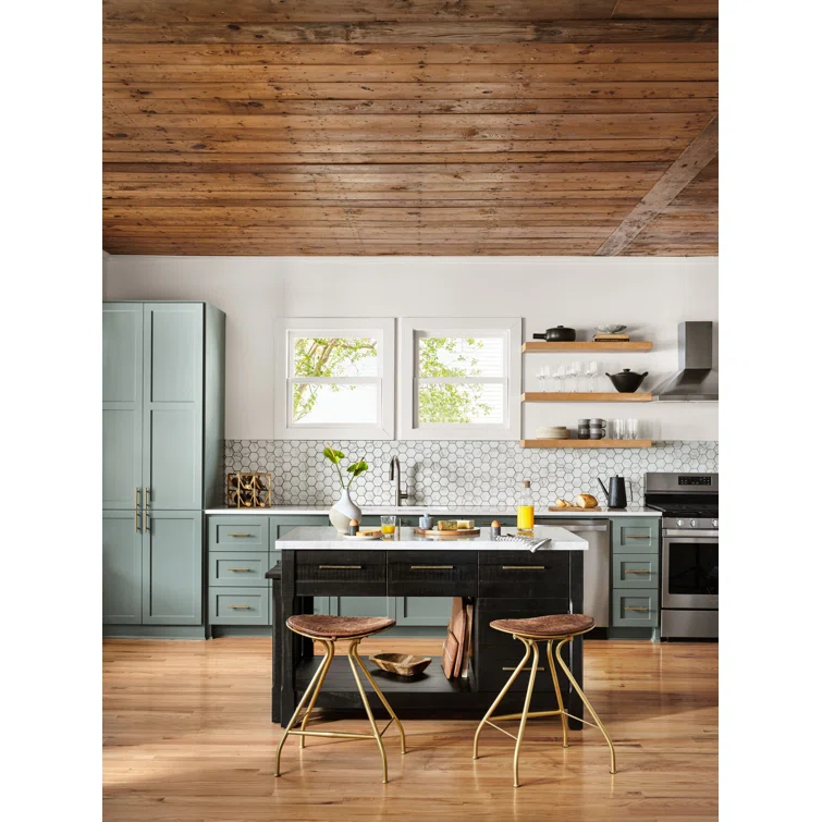 Elegant Black Acacia and White Marble 60" Kitchen Island