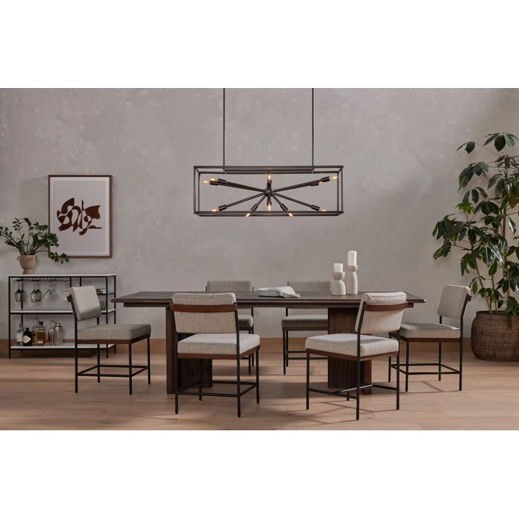 Gray Linen Upholstered Metal Side Chair
