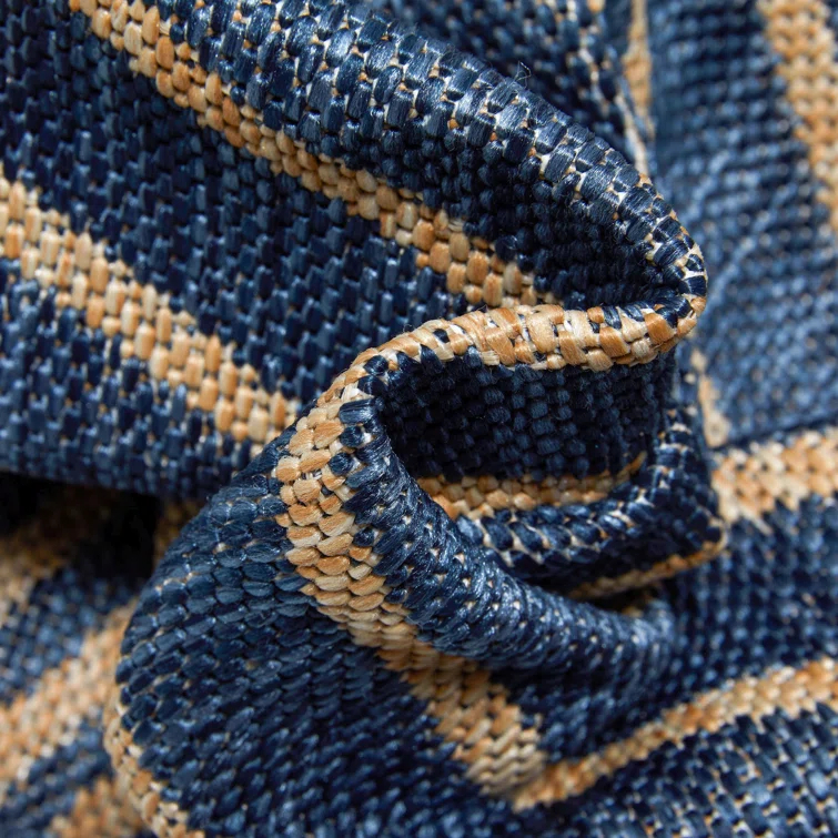 Marshanna Linden Modern Stripes Indoor/Outdoor Blue Flat-Weave Rug