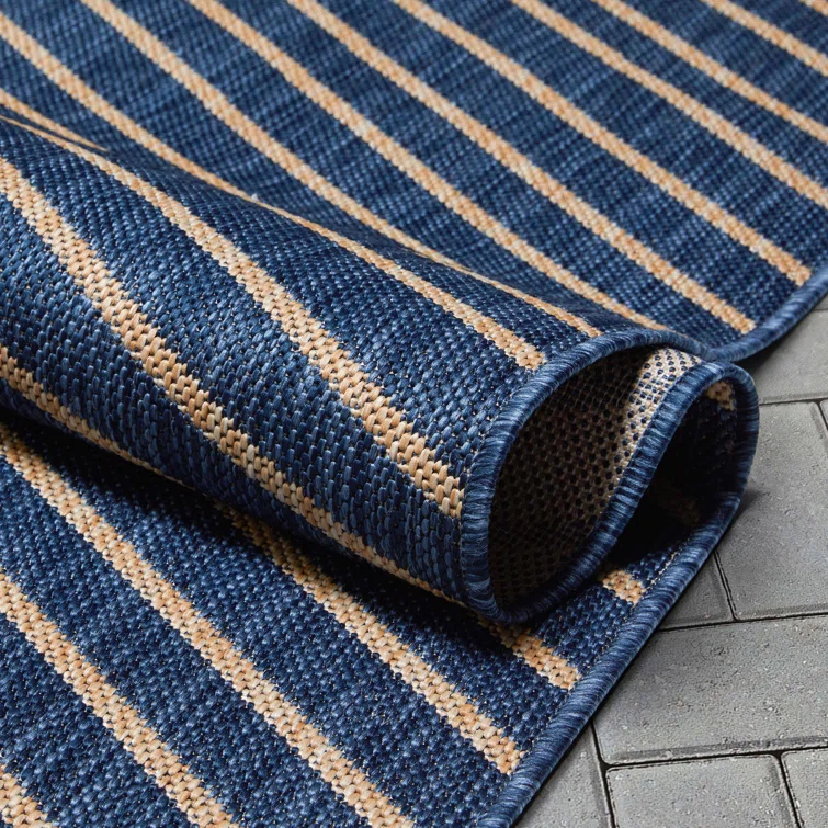 Marshanna Linden Modern Stripes Indoor/Outdoor Blue Flat-Weave Rug