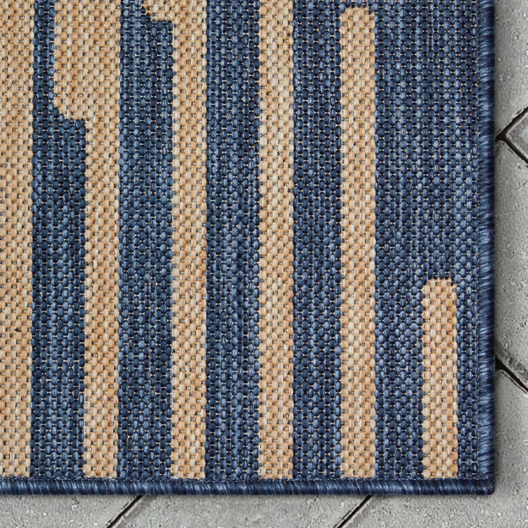 Marshanna Alder Modern Stripes Indoor/Outdoor Blue Flat-Weave Rug