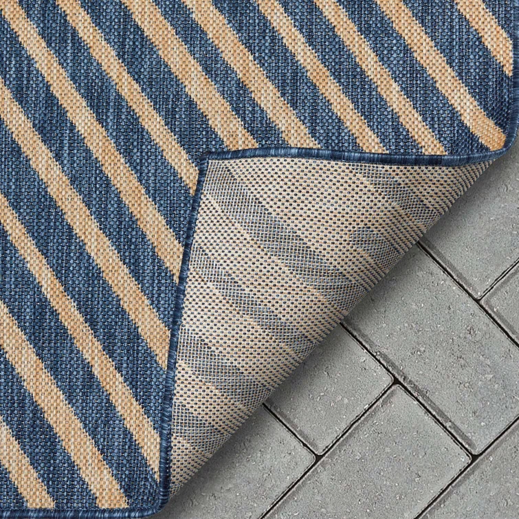 Marshanna Kesia Modern Stripes Indoor/Outdoor Blue Flat-Weave Rug