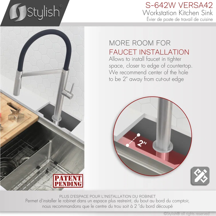 Versa STYLISH 42 inch Stainless Steel Workstation 70/30 Double Bowl Undermount Kitchen Sink with Accessories included