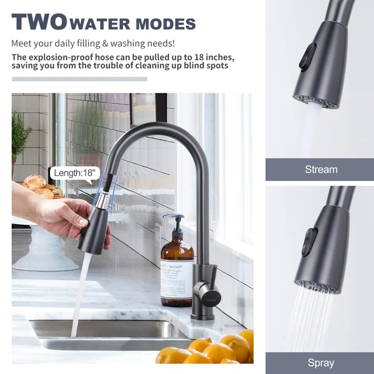 High Arc Pull Down Kitchen Faucet with Sprayer