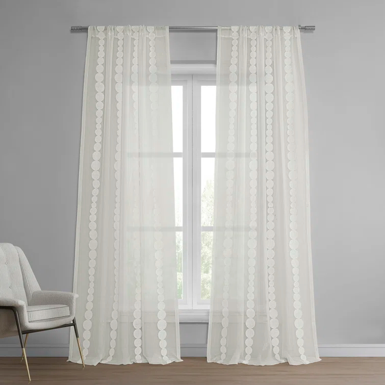 Hershman Embroidered Rod Pocket Sheer Curtains Single Panel Drapes