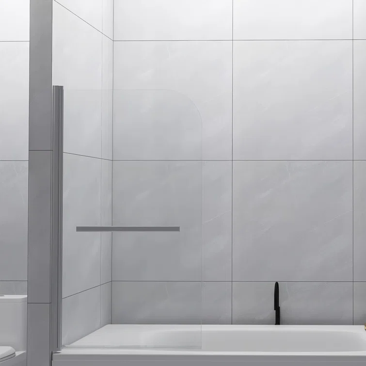 31" W x 55" H Tub Shower Door Panel, Foldable Bathtub Glass Shower Door, 180°Rotatable Pivot Glass Door Screen with 1/4" Thick SGCC Tempered Glass