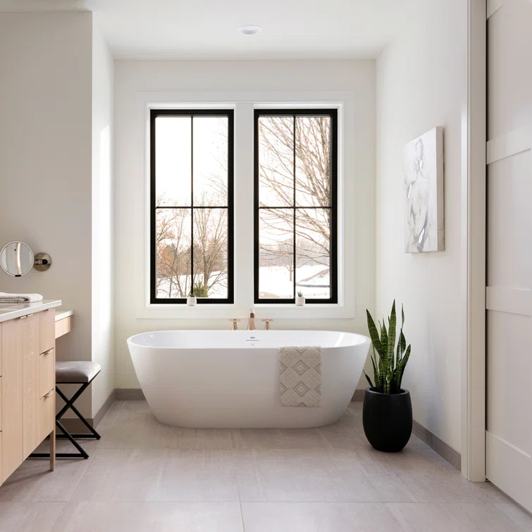Bali Freestanding Soaking Acrylic Bathtub with Brushed Nickel Drain