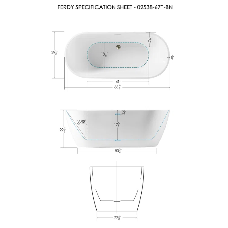 Bali Freestanding Soaking Acrylic Bathtub with Brushed Nickel Drain