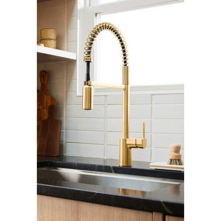 Align One Handle Spring Kitchen Faucet, Modern Single Hole Kitchen Sink Faucet Pulldown Sprayer
