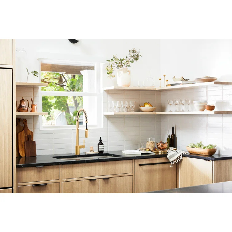 Align One Handle Spring Kitchen Faucet, Modern Single Hole Kitchen Sink Faucet Pulldown Sprayer