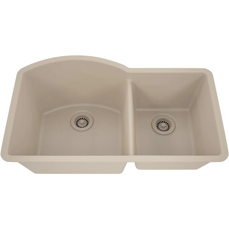 32" x 20" Quartz Kitchen Sink, 70/30 Double Bowl Sink, Drop-in Sink, Undermount Sink, Granite Kitchen Sink, with 2 Steel Grids and Basket Strainer, Disposal Flange