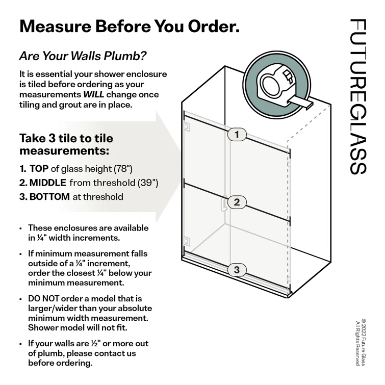 Illume 33.5 in. x 78 in. Fully Frameless Wall Hinge Shower Door