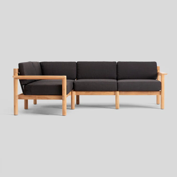 Haven 4-Piece Teak Outdoor Sectional with Sunbrella Cushions and Wooden Armrest