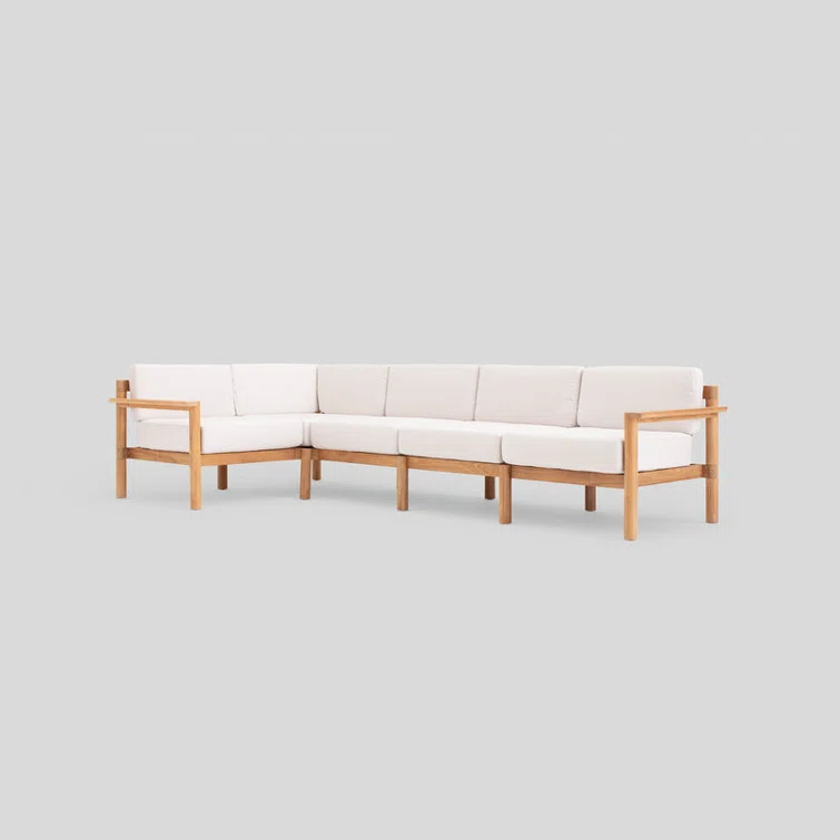Haven 5-Piece Teak Outdoor Sectional with Sunbrella Cushions and Wooden Armrest