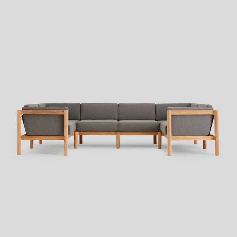 Haven 6-Piece U-Shaped Teak Outdoor Sectional with Sunbrella Cushions