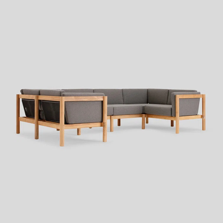 Haven 6-Piece U-Shaped Teak Outdoor Sectional with Sunbrella Cushions