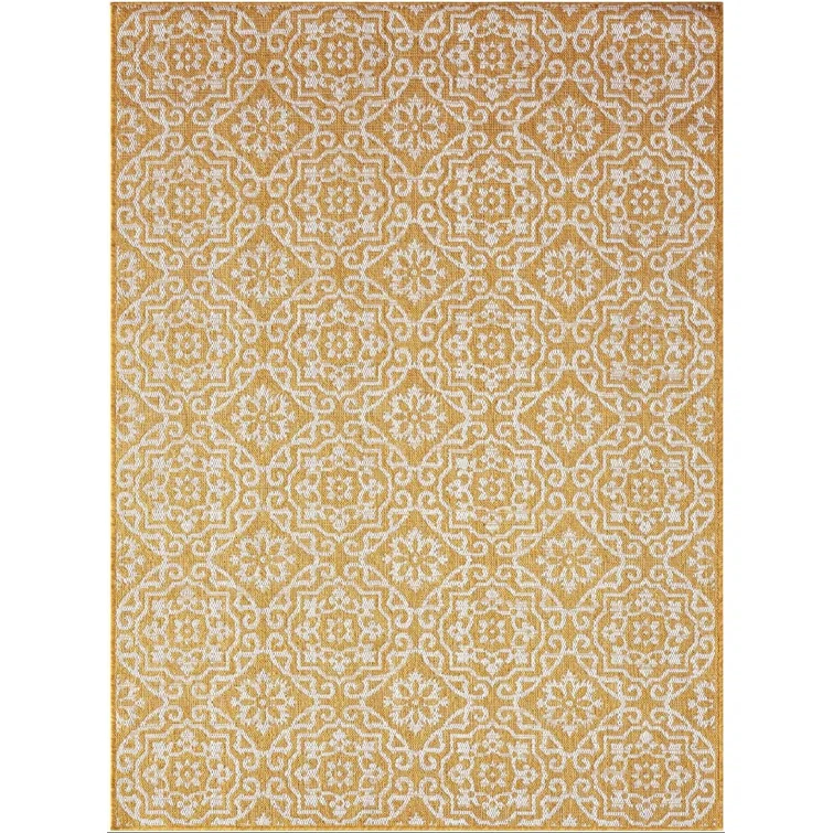 Nicole Miller New York Patio Country Danica Geometric Indoor/Outdoor Area Rug, Yellow/White