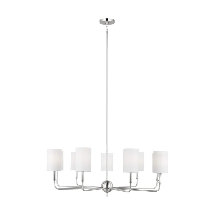 Brushed Nickel 9-Light Incandescent Cage Pendant with White Linen Shade