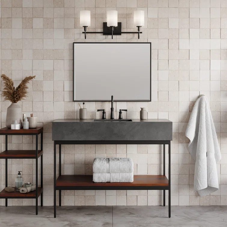 Midnight Black Oak Moore 3-Light Vanity with Etched White Glass
