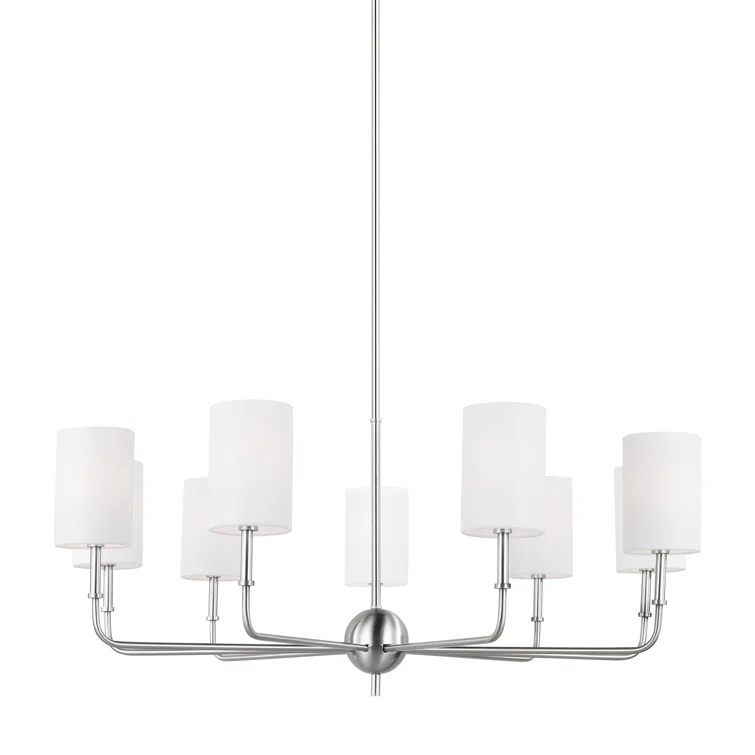 Brushed Nickel 9-Light Incandescent Cage Pendant with White Linen Shade