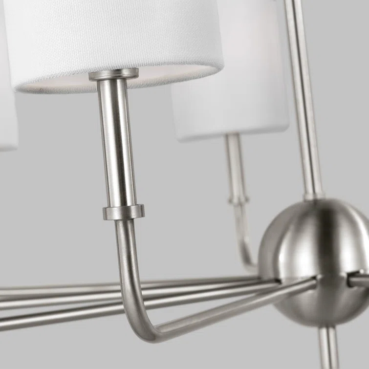 Brushed Nickel 9-Light Incandescent Cage Pendant with White Linen Shade
