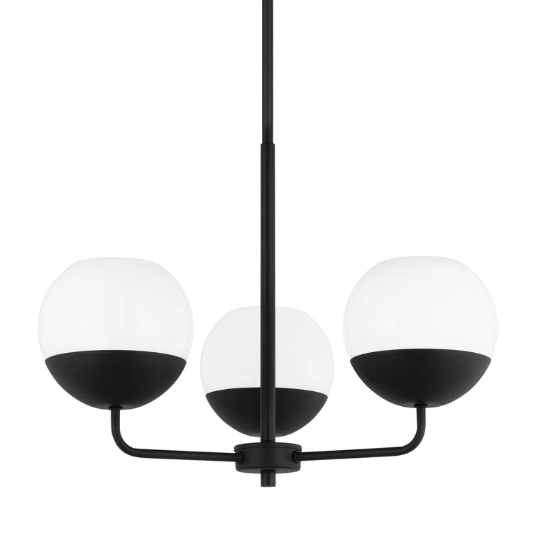 Midnight Black Steel Chandelier with Milk Glass Shades