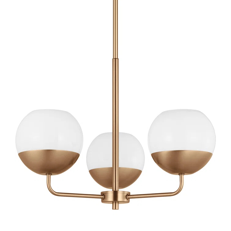Alvin Satin Brass and Milk Glass 3-Light Chandelier
