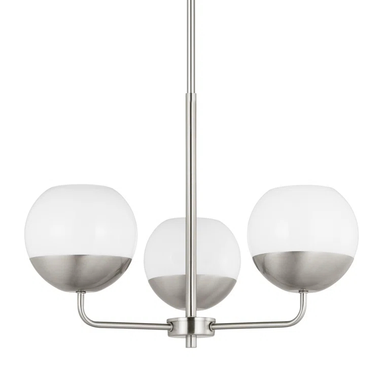 Brushed Nickel 3-Light Chandelier with Milk Glass Shades
