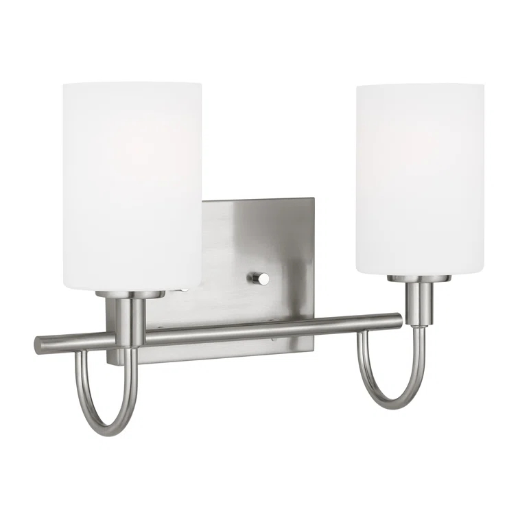 Oak Moore 13.875" Brushed Nickel 2-Light Bath Vanity with Etched Glass