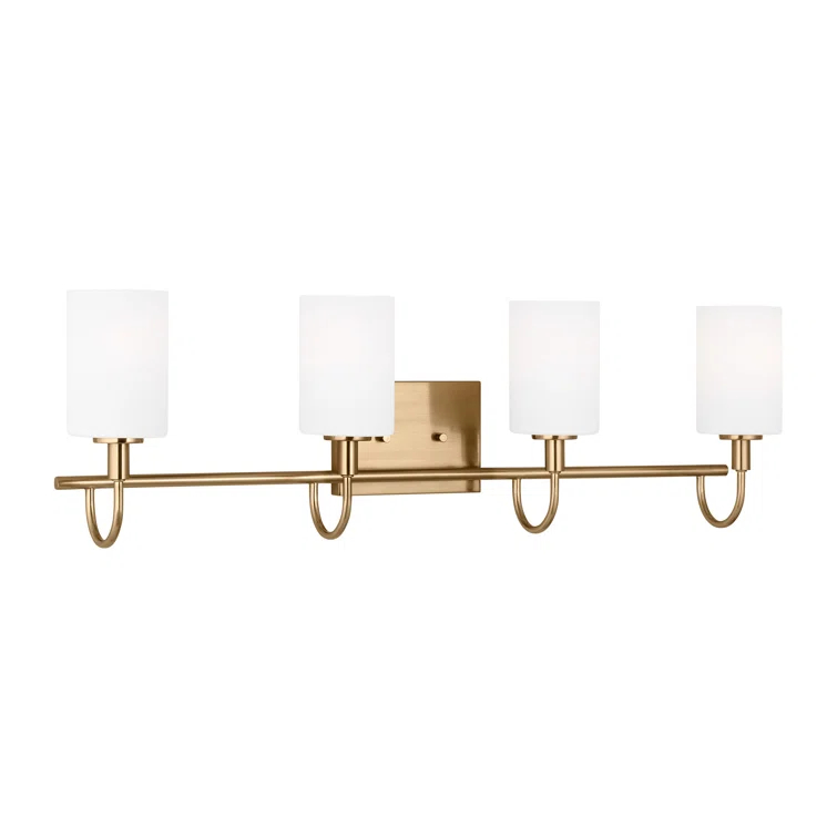 Alvin Modern Satin Brass 4-Light Vanity with Etched Glass