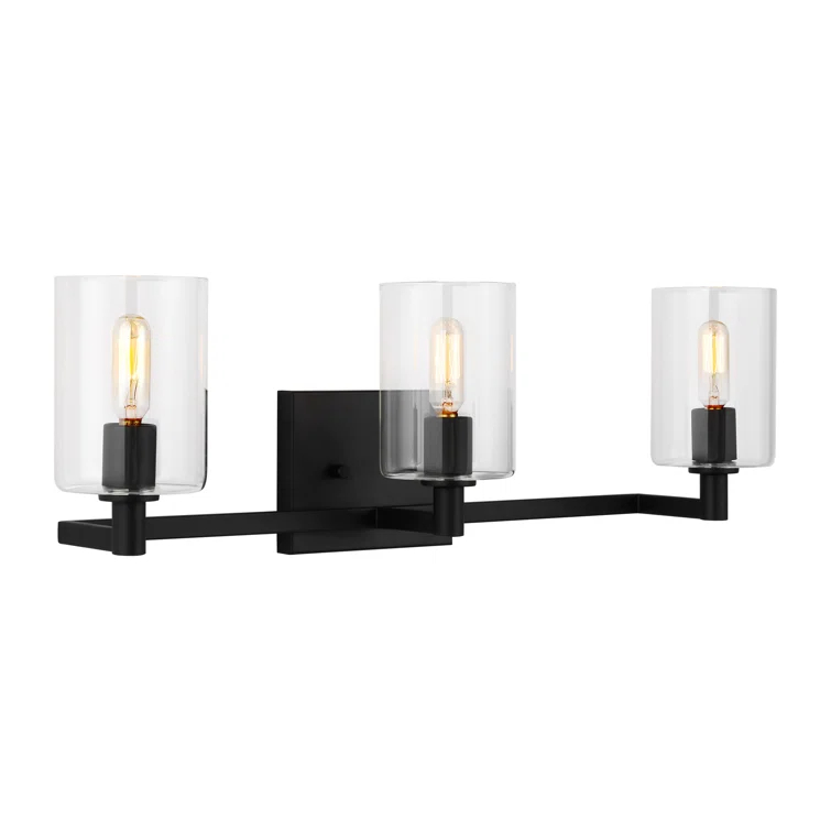 Fullton Midnight Black 3-Light Vanity with Clear Glass Cylinder Shades