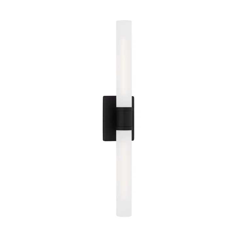 Midnight Black Two-Light Cylinder Wall Sconce with Satin Etched Glass