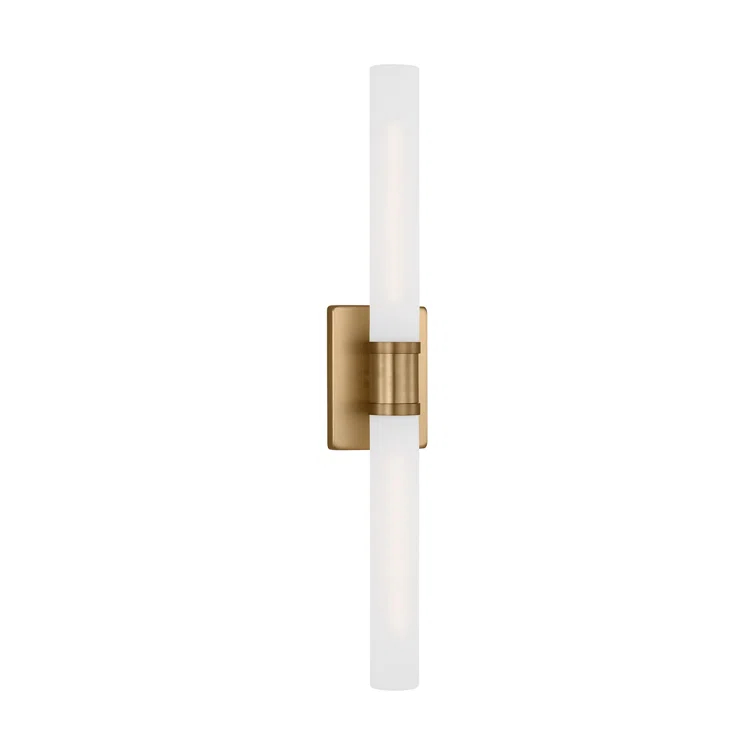 Satin Brass 2-Light Dimmable Vanity Light with Frosted Glass