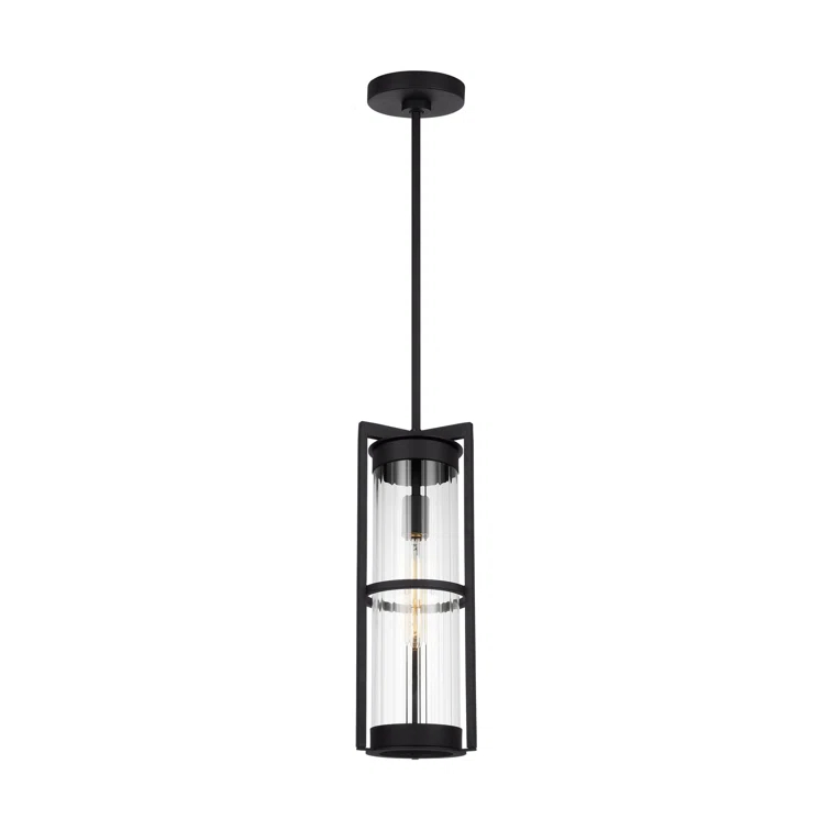 Black Clear Glass 1-Light Outdoor Pendant Lantern