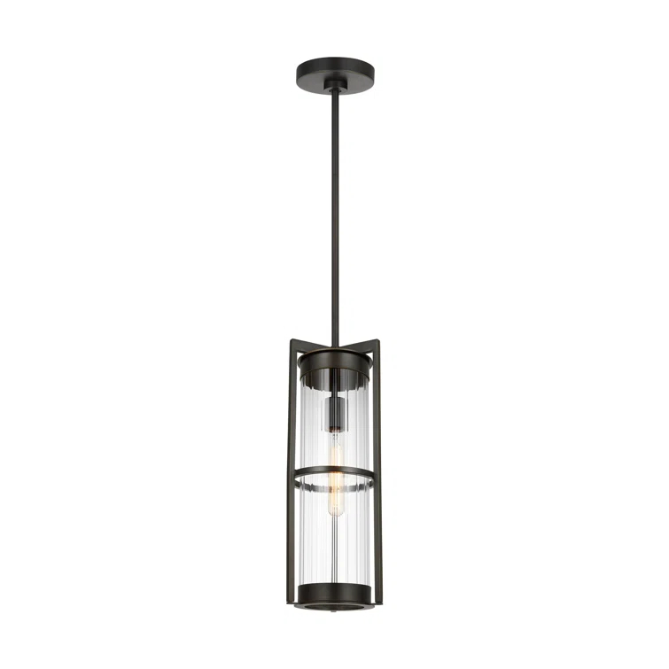 Antique Bronze 61.5" Outdoor Pendant with Clear Fluted Glass Shade