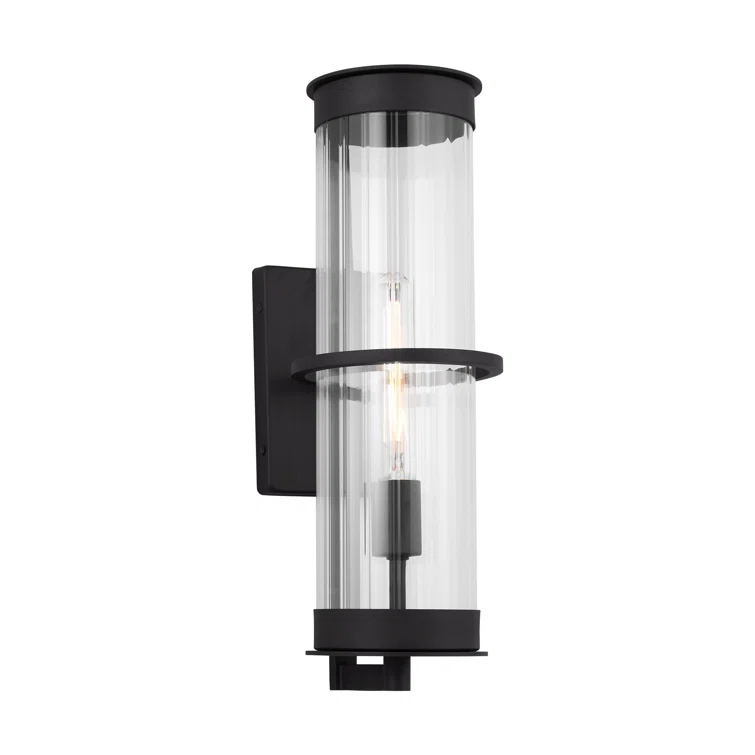 Alcona Black Bronze Outdoor Wall Lantern with Clear Fluted Glass