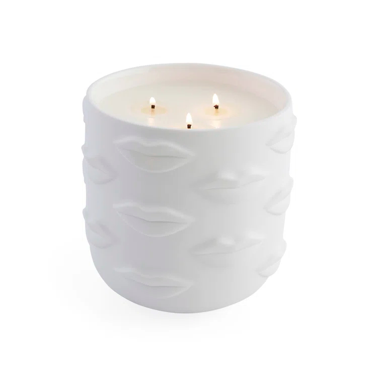 Jonathan Adler Muse Bergamot, Mandarin, Marine, Pepper, Violet, Rose, Cedarwood, Amber, Sandalwood, And Suede. Scented Designer Candle with Porcelain Holder