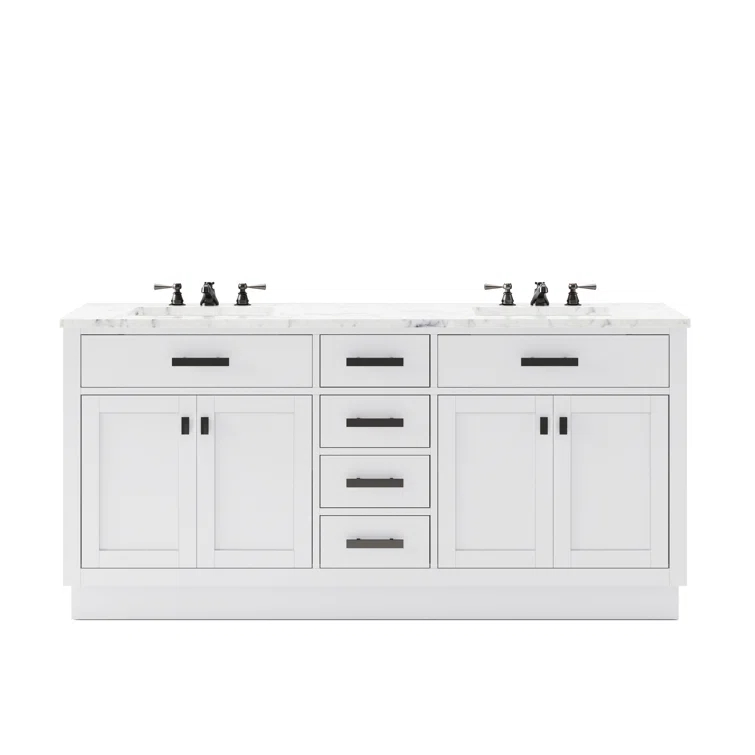 Hartford 72" Carrara White Marble Countertop Bath Vanity in Pure White with Faucet