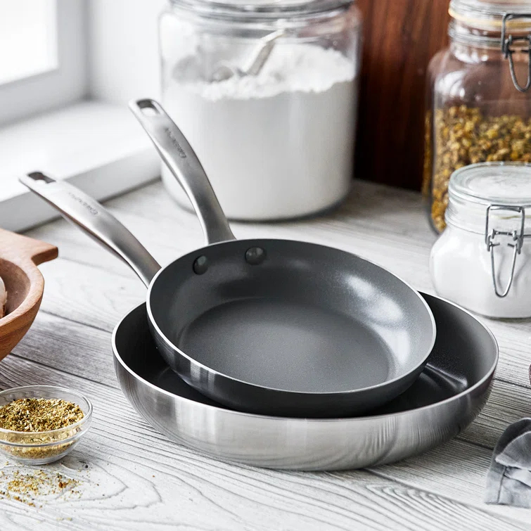 GreenPan Chatham Healthy Ceramic Nonstick Stainless Steel 2 Piece Frying Pan Set