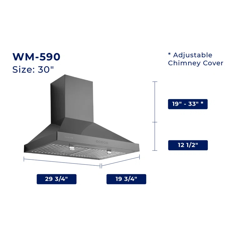 Hauslane 30" Stainless Steel Convertible Wall Range Hood with Baffle Filter