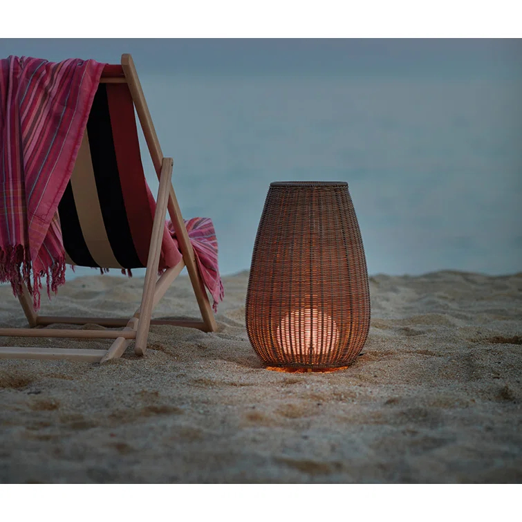Rattan Brown Outdoor LED Floor Lamp with Handwoven Shade