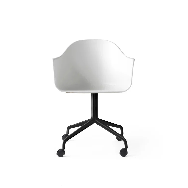 White Swivel Arm Chair with Black Steel Base