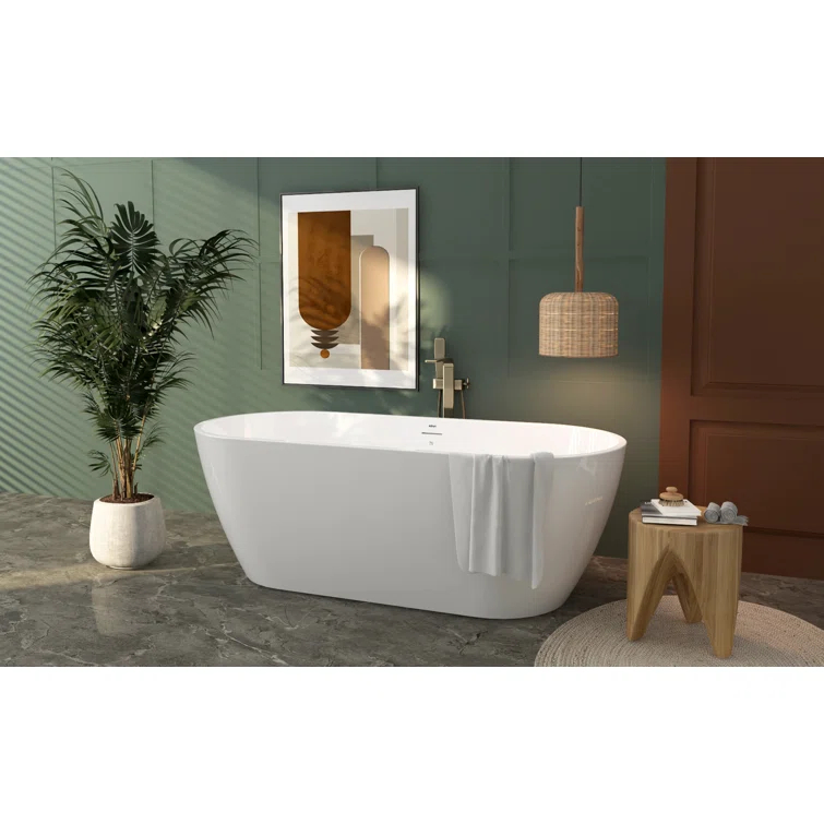 Bali Elite 67" x 30" Freestanding Soaking Acrylic Bathtub with Brushed Nickel Drain