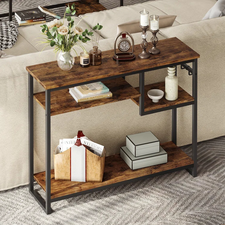 Rosevell 39.4" Console Table for Entryway with 4 Tier Storage Shelves