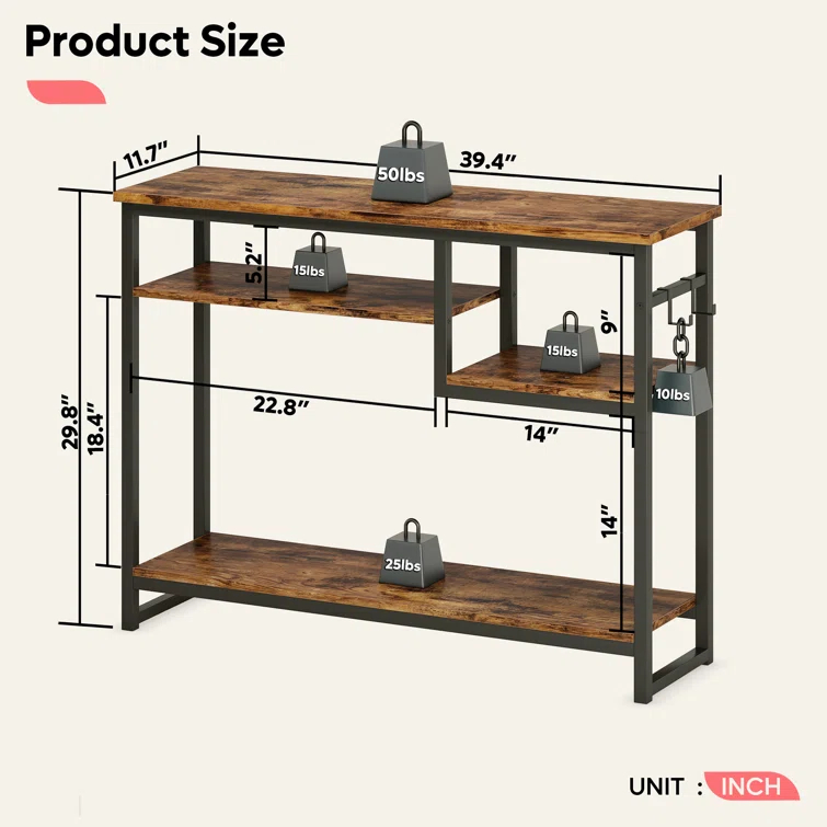 Rosevell 39.4" Console Table for Entryway with 4 Tier Storage Shelves