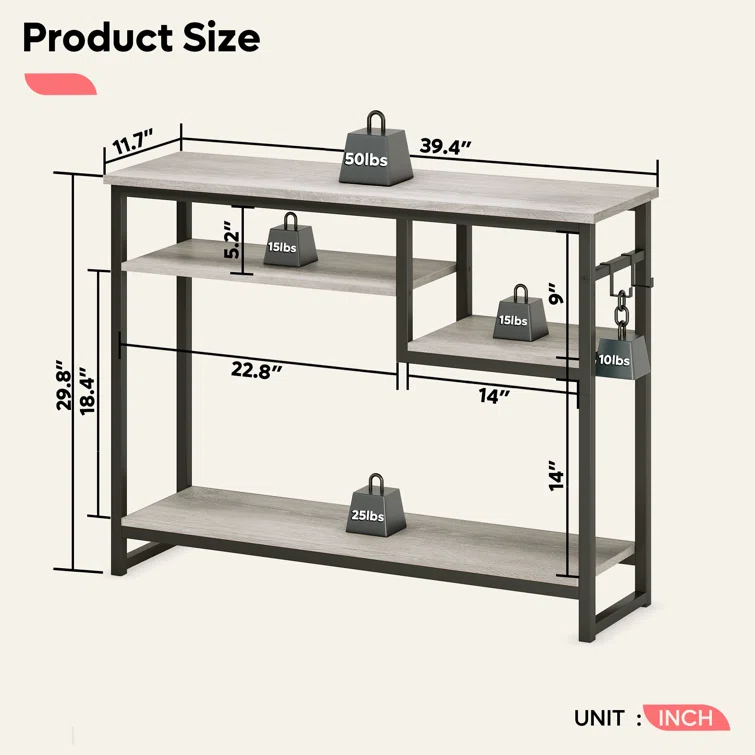 Rosevell 39.4" Console Table for Entryway with 4 Tier Storage Shelves