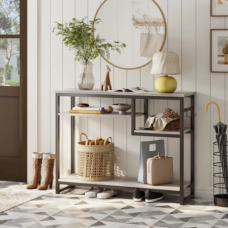 Rosevell 39.4" Console Table for Entryway with 4 Tier Storage Shelves
