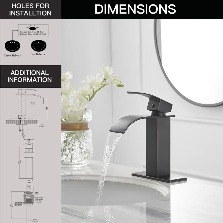 VIBRANTBATH Waterfall Low-Arc Single Hole Bathroom Faucet 6021-ORB