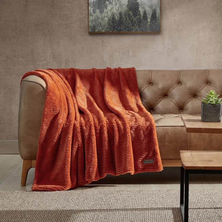 Eddie Bauer Eddie Bauer Ribbed Textured Stripe Solid Plush Throw Blanket